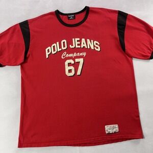 Vintage Polo Jeans Co Ralph Lauren Shirt Mens Large Red 67 Graphic Made USA 90s